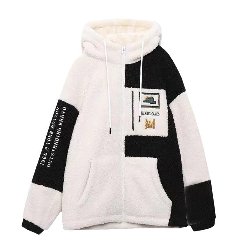 Lamb Wool Plus Fleece Jacket Women Winter Thickening Style Korean Half High Neck Cardigan Sweater Women's Large Size