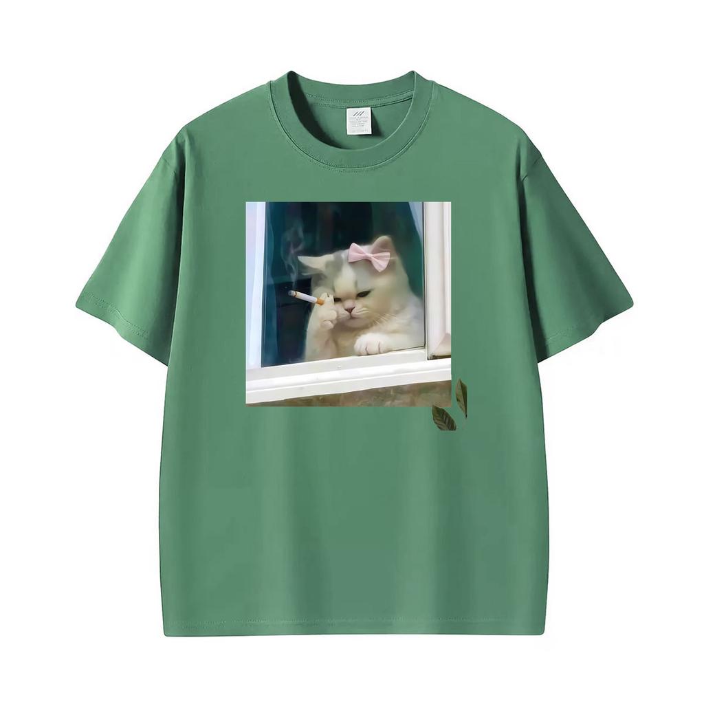 Funny Ironic Stressed Cat Meme Coquette Persian Smoking Humor Tshirt Unisex Unisex Fashion Short Sleeve High Quality Cotton T Shirt