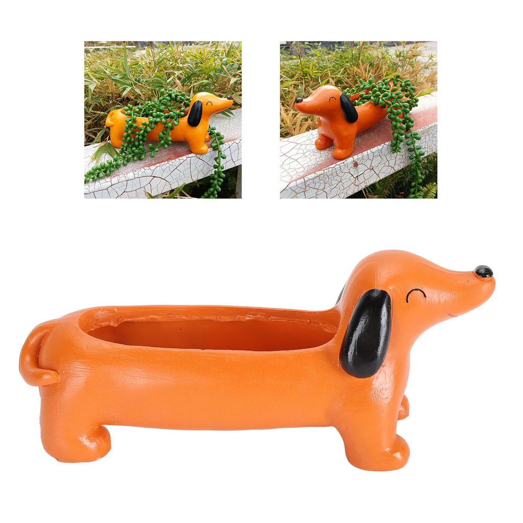 Resin Dog Flower Pot, Cute Dachshund Garden Planter for Indoor and Outdoor, Waterproof Planter Easy to Clean with Heat Resistance, Great Choice