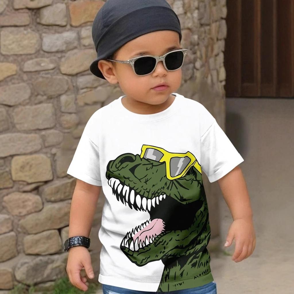 Summer Round Neck Dinosaur Pattern 3D Printed Top Fashionable Casual Short Sleeved Children's Boy T-shirts