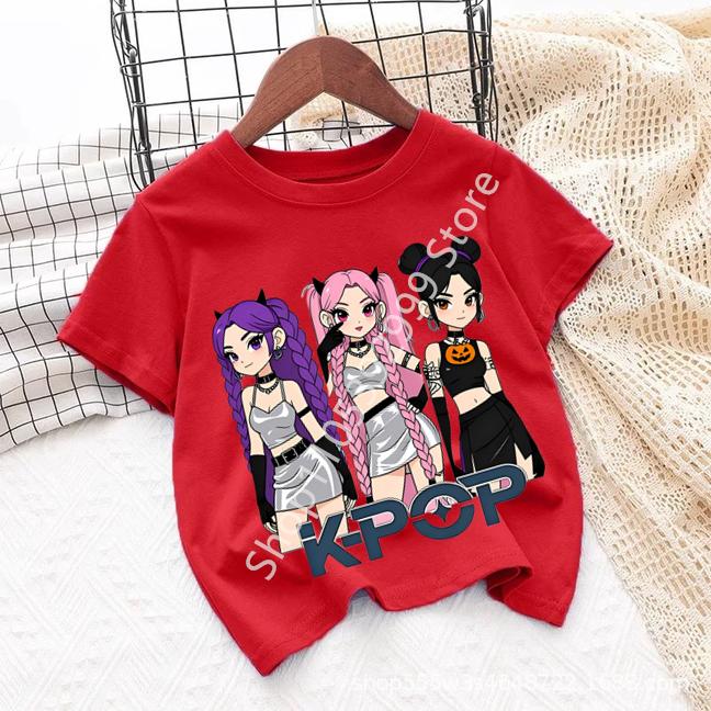 Girls KPOP Idol Group Print Short Sleeve Boys and Girls TShirt Cute Cartoon Graphic Tee Kids Summer Casual Top