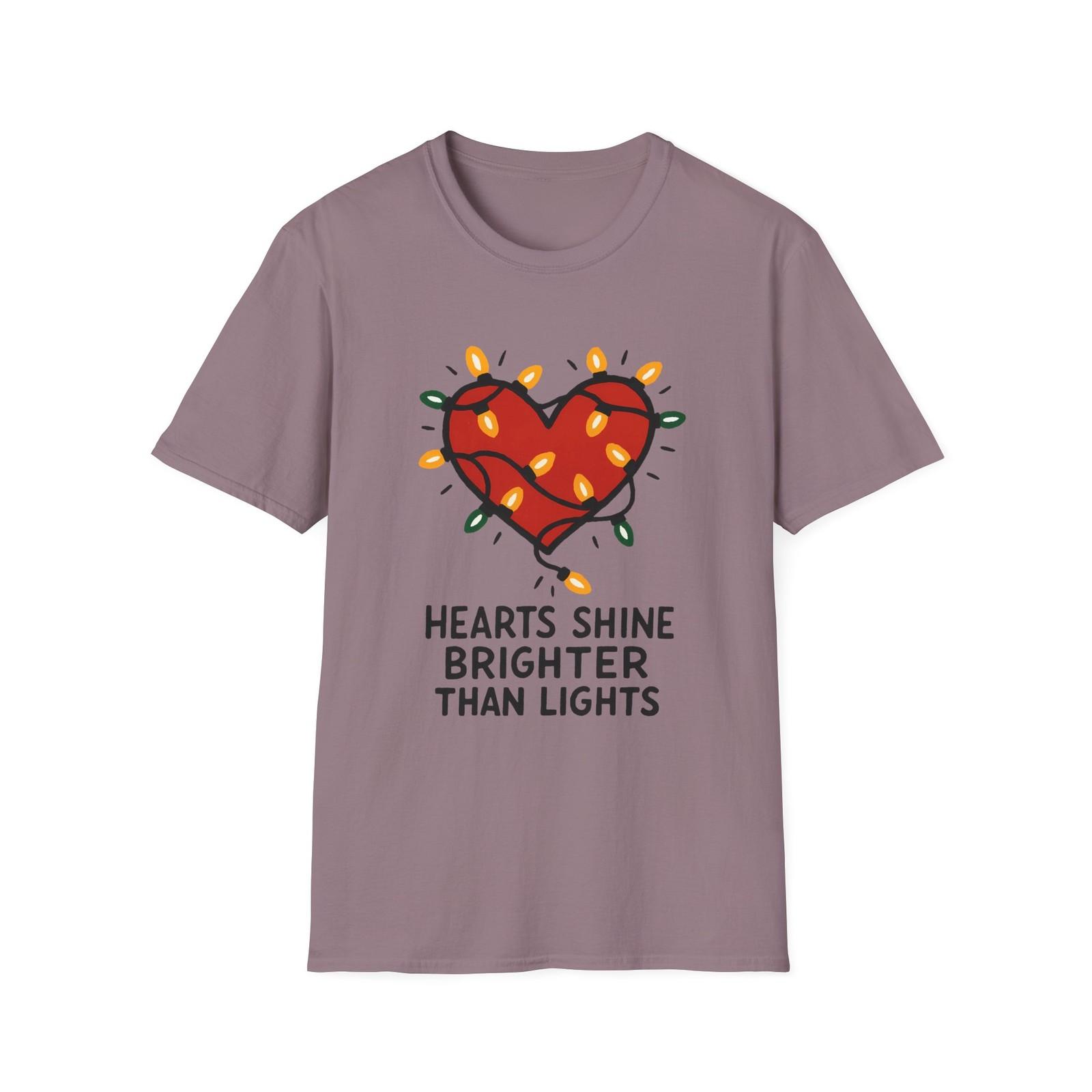 Unisex Softstyle T-Shirt Mens Womens Tees Top Glowing Heart Christmas Lights Holiday Graphic L
