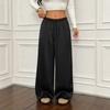 Women's High Waist Wide Leg Pants Loose Fit Casual Trousers Lightweight Flowing Fabric Elastic Waistband with Drawstring
