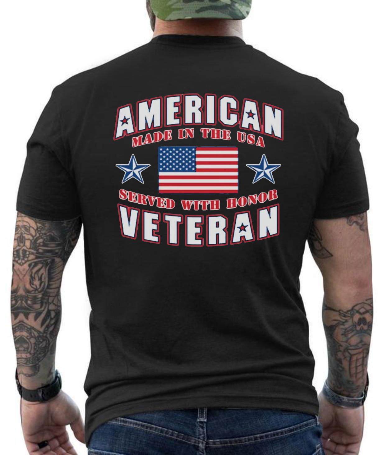 Proud American Veteran American Flag Patriotic Graphic Design T-Shirt L