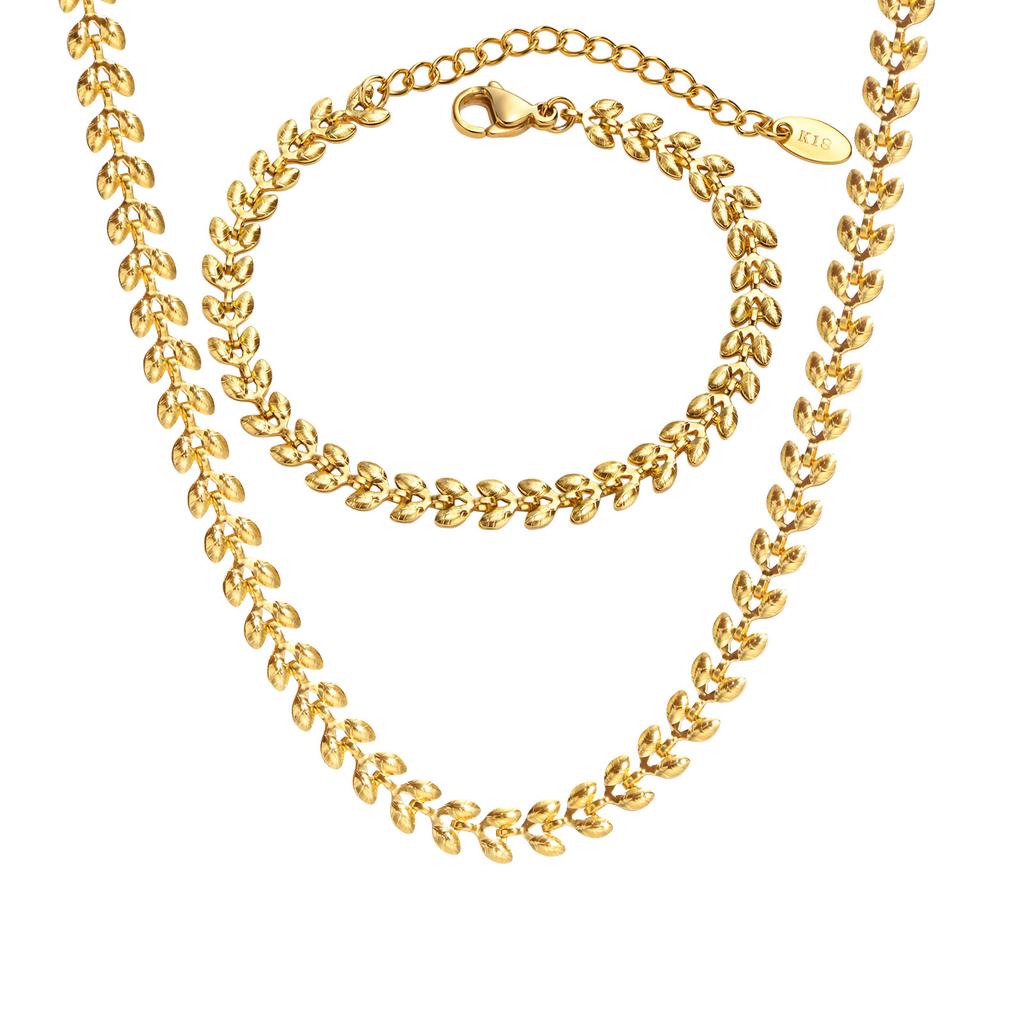 Women's Chic Chokers Necklaces, Gold Color Stainless Steel Wheat Chain Bracelet, Collar Necklace, Fashion Jewelry Gift To Girls