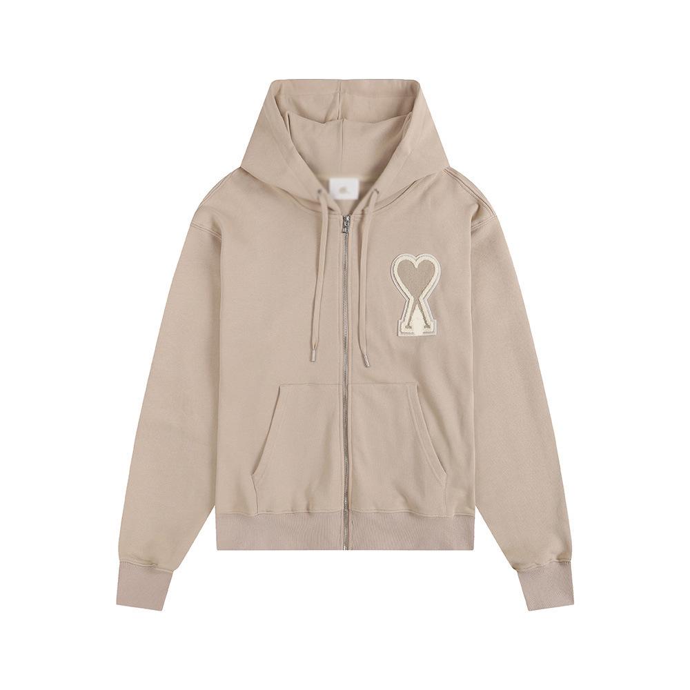 AMI CLAMS Unisex Hoodie with Embroidered Heart & Zippered Pocket - Autumn/Winter Casual Jacket