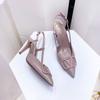 V buckle high heel rear empty stiletto sandals women's new summer pointed single shoes with rhinestone leather