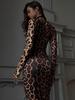 2026 Women's Sexy Leopard Print High Waist Slim Fit Dress with Long Sleeves & Round Neck