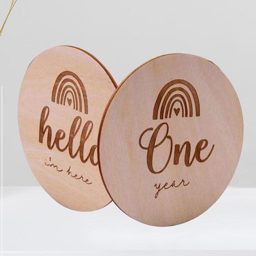 14 Pcs Milestone Cards Round Wooden for Monthly Recording Disc Door Hanger