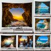 Natural Cave Ocean Dusk Scenery Print Pattern Tapestry Home Living Room Bedroom Wall Decor Background Cloth Tapestry