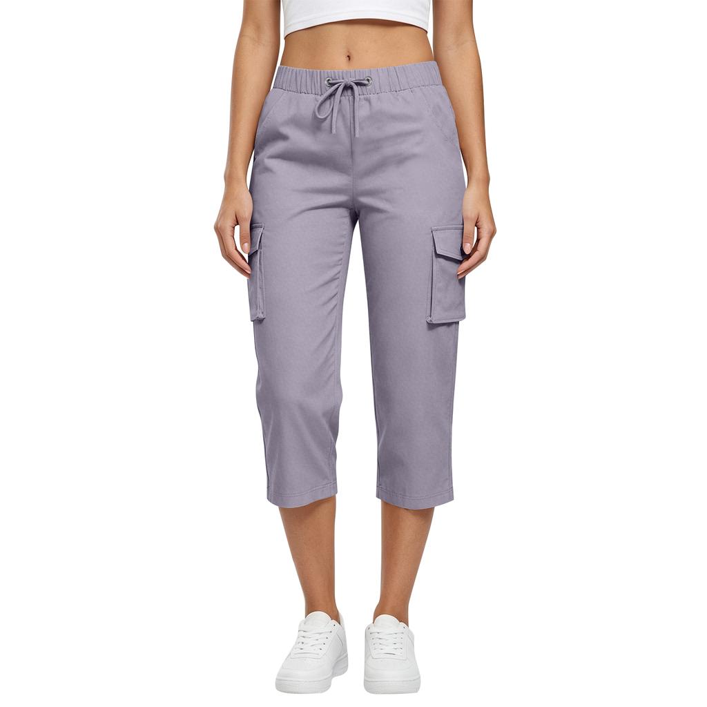 Damen High Waist Cargo Capri-Hose Lässiger Tunnelzugbund Leichter atmungsaktiver Stoff Dehnbare Passform Outdoor Activewear