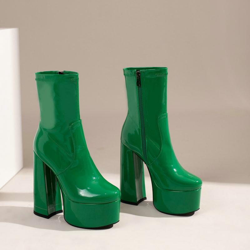 Women Ankle Boots Platform Square High Heel Ladies Short Boots
