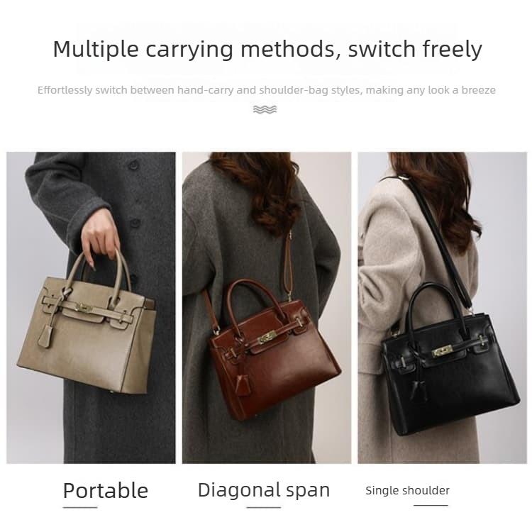 Vintage-Tragetasche mit Schloss, Damen-Schultertasche
