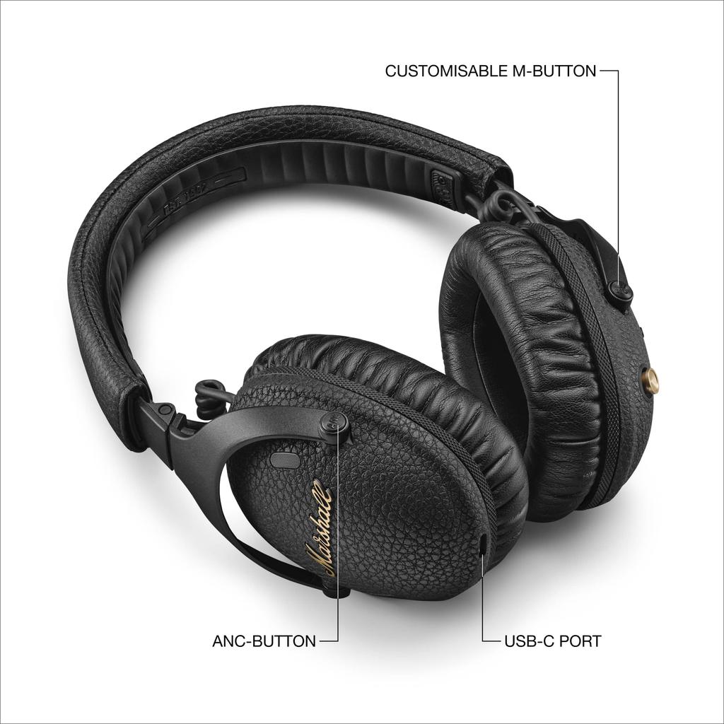 Marshall Monitor III A.N.C Kabellose Noise Cancelling Kopfhörer, Schwarz, 70 Stunden Kontinuierliche Wiedergabe/Freisprechen [Inländisches Originalprodukt] Ove