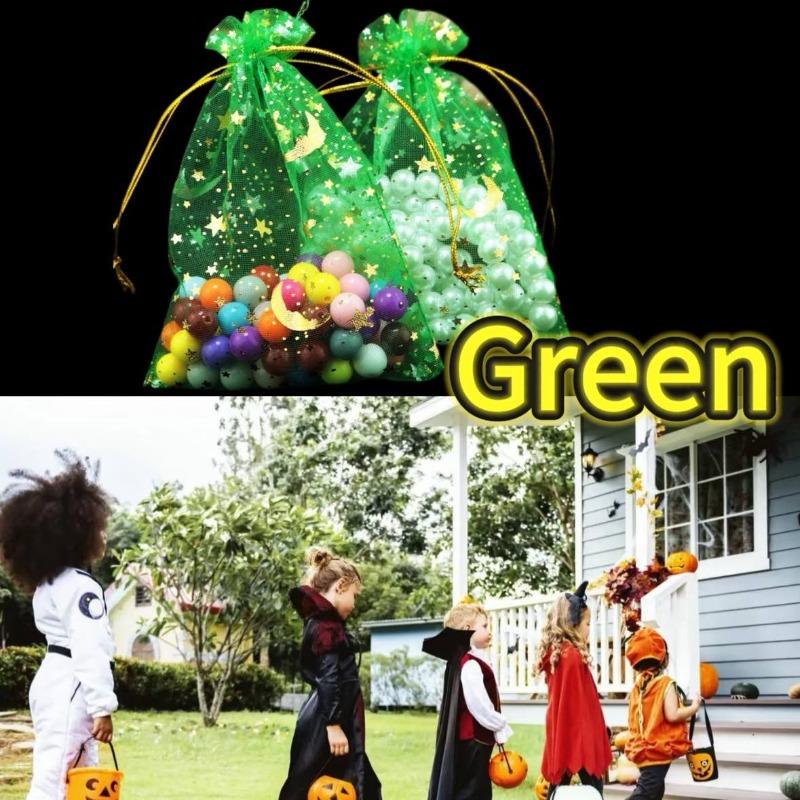 

50/100/200PCS Moon Stars Drawstring Organza Bags Jewelry Gift Bags Pouches Gold Star Organza Favor Pouches Halloween Candy Pack 50pcs&7x9cm зелёный
