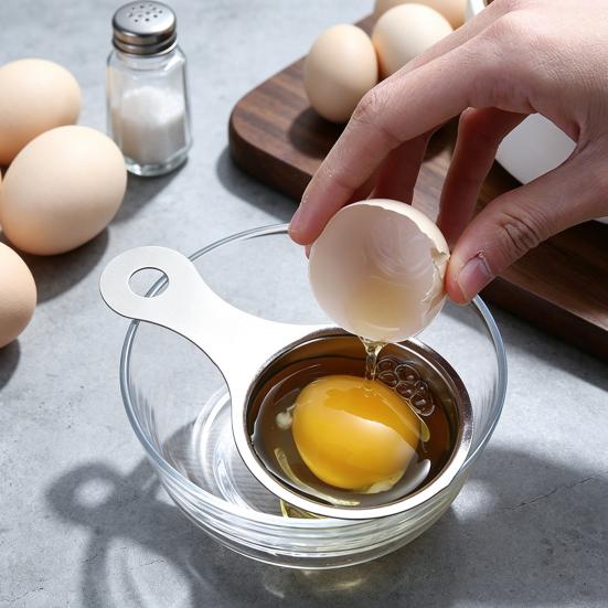 Stainless Steel Egg Divider White Yolk Separator, Effortless Separation Easy Clean Tool Divider, Curved Groove Sieve for Baking Family Kitchen Helper