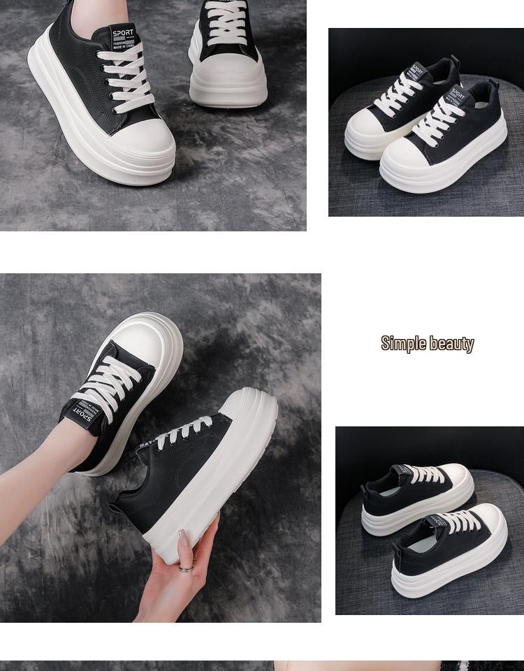 2026 Trendy Leather Platform Women's Shoes - Lightweight, Versatile, Casual, Height-Enhancing, Soft Sole for Spring & Autumn