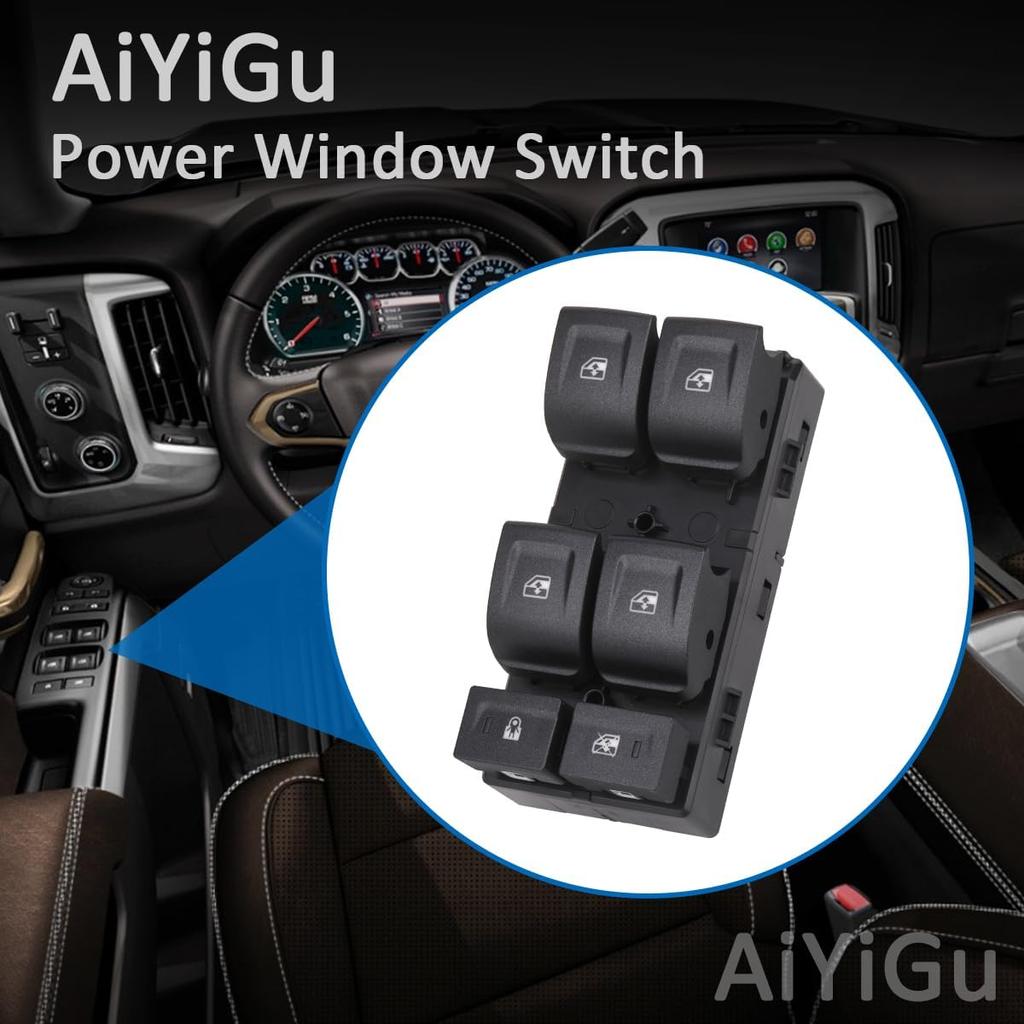 Power Window Switch Control Button Driver Side Compatible With 2014- Chevy Silverado 1500, 2015- Chevrolet Silverado & GMC Sierra 2500 HD 3500 HD,