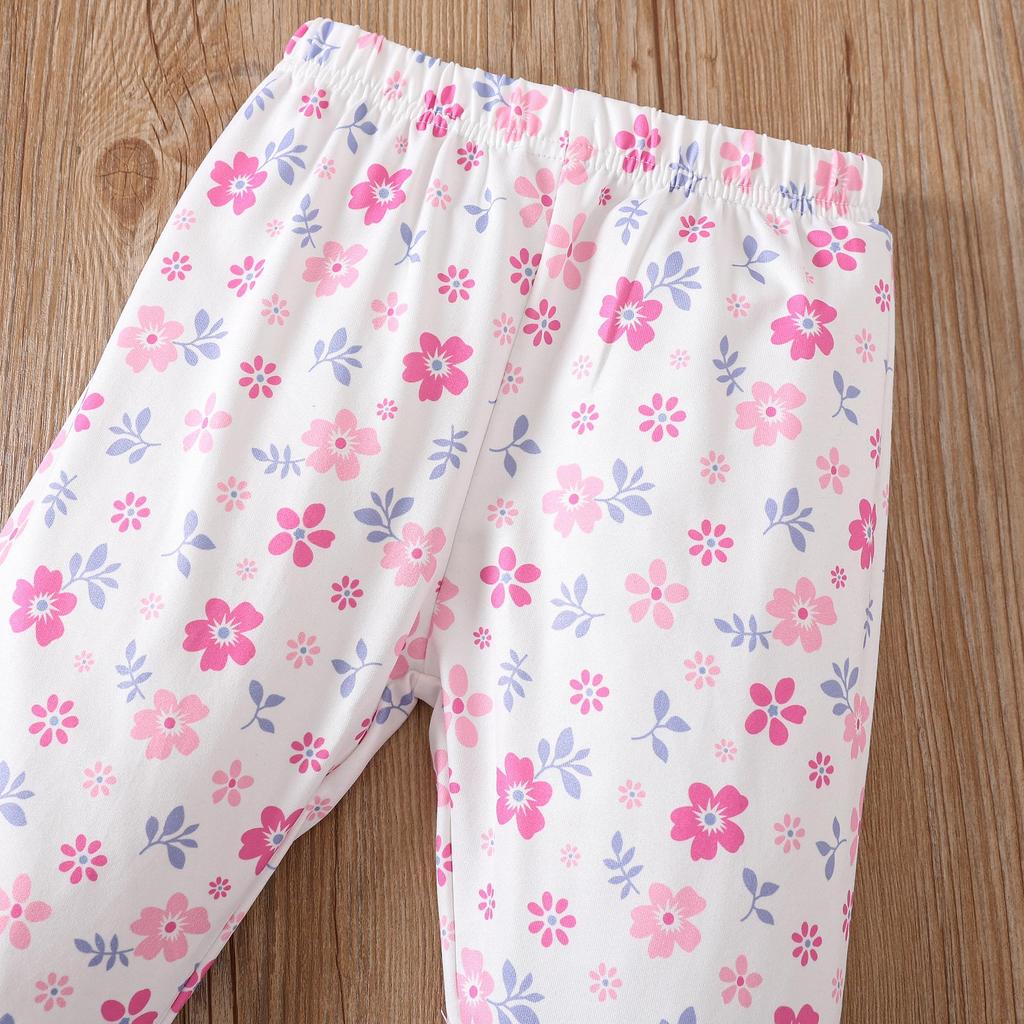 Kids Girls 2 Piece Outfit Spring Fall Long Sleeve Cartoon Cat Pullover Top Floral Flared Trousers Fashion Casual Children Clothing Set