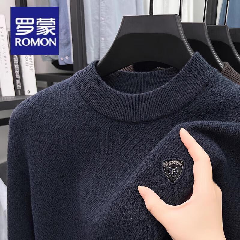 Luomeng Men's Thickened Fleece Lined Round Neck Sweater