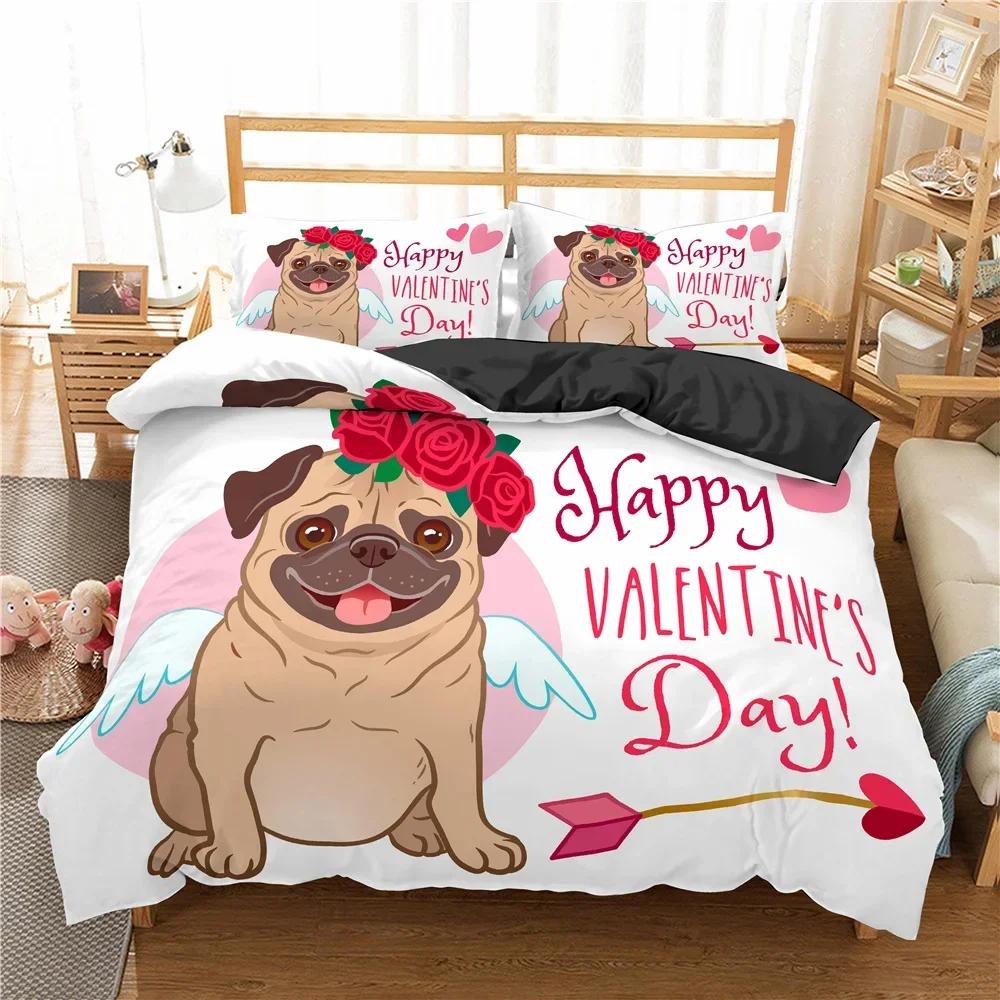 Luxury New 3D Print Cute Animal Bedding Set Cartoon Pug Dog Duvet Cover Sets King Twin Single Size Polyester Quilt Cover