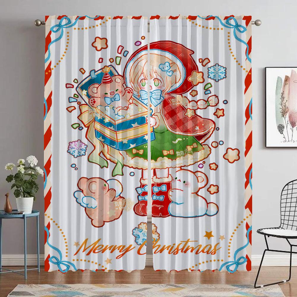God Jul Myggnät för Vardagsrum Heminredningsgardiner 2 Delar Mörkläggningsgardiner Rullgardiner Tyg för Sovrum