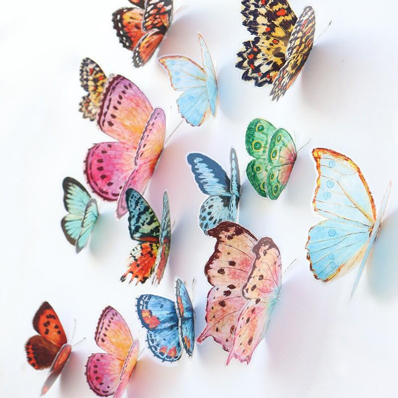 72Pcs Lifelike Butterfly Decorations Set Watercolor Wings for Wedding Party Photo Booth Props Home Room Decor Bridal Wreath Diy