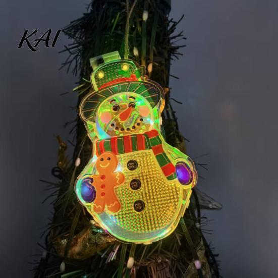 Illuminated Christmas Tree Pendants Light Up Ornament, LED Lighted Santa Bell Sock Easy Install Holiday Home Ornaments House Hanging Decoration
