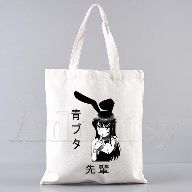 Bunny Girl Senpai Sakurajima Mai Shopper Bags Shopping Bag Tote Bag Skulderveske Lerretsvesker College Håndveske med stor kapasitet