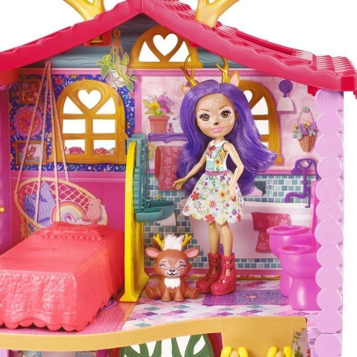 Enchantimals - nouvelle maison danessa biche 53 cm avec poupée, figurine animal, accessoires - maison mini-poupée - dès 4 ans