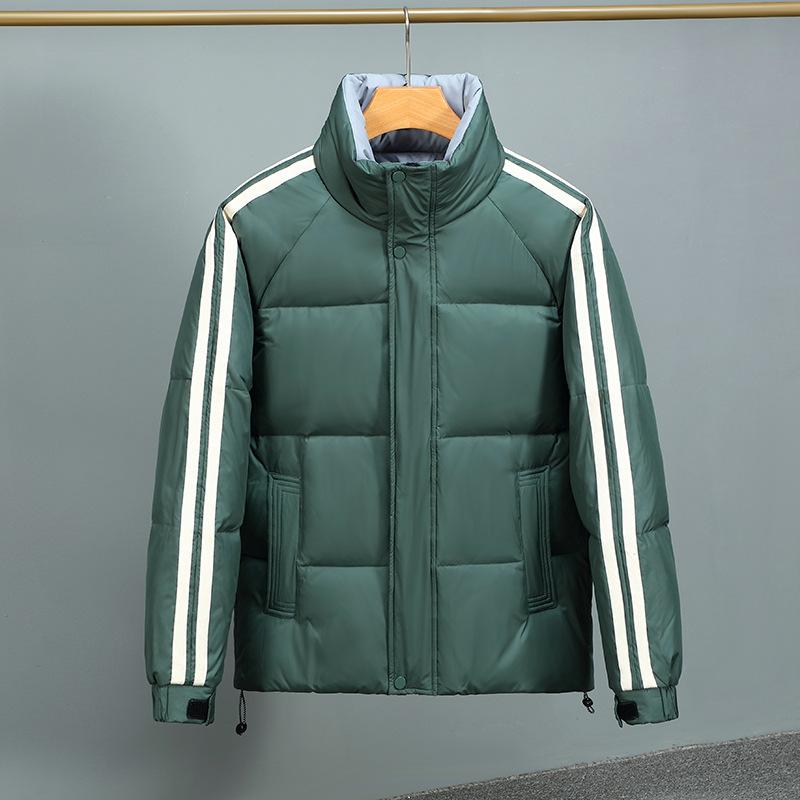 

Мужской пуховик 2025 новый зимний пух белой утки теплый утолщенный воротник-стойка топ корейский повседневный полосатый жакет XXXL зелёный