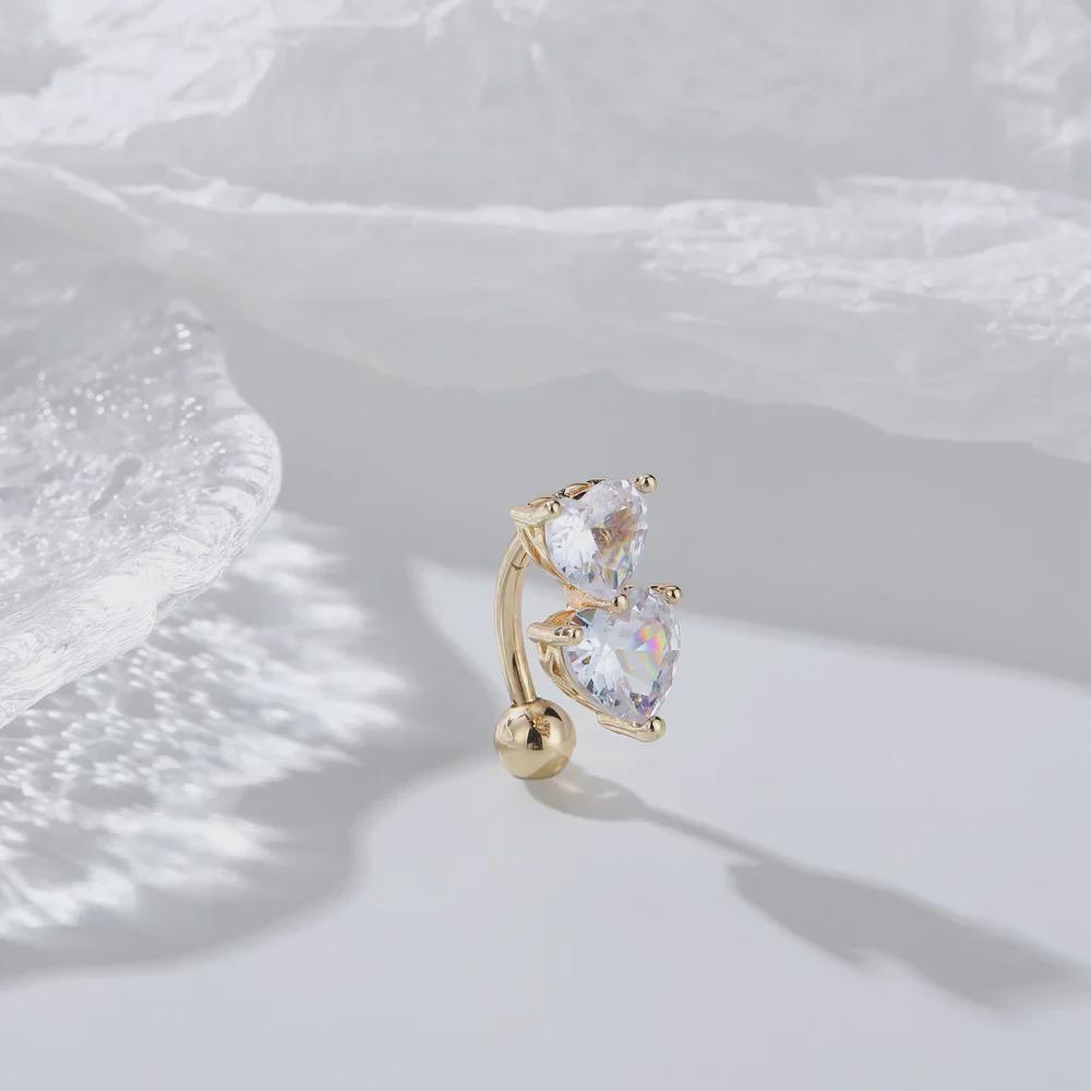 Beliebtes Doppelherz Strass Bauchnabelpiercing - Europäischer & Amerikanischer Stil