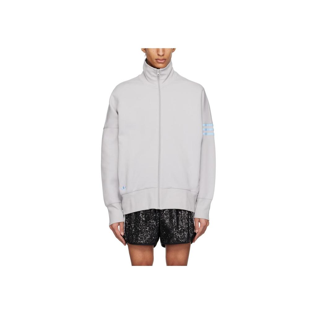 Adidas Originals Trefoil Embroidered Three-Stripe Stand Collar Jacket Men Jackets Gray HS1520