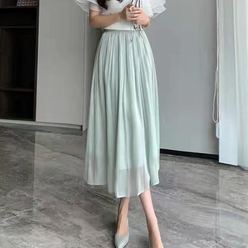 

Тюлевая сетчатая юбка-стример, летние женские корейские модные розовые длинные юбки трапециевидной формы, женские повседневные элегантные плиссированные юбки One Size светло-зеленый