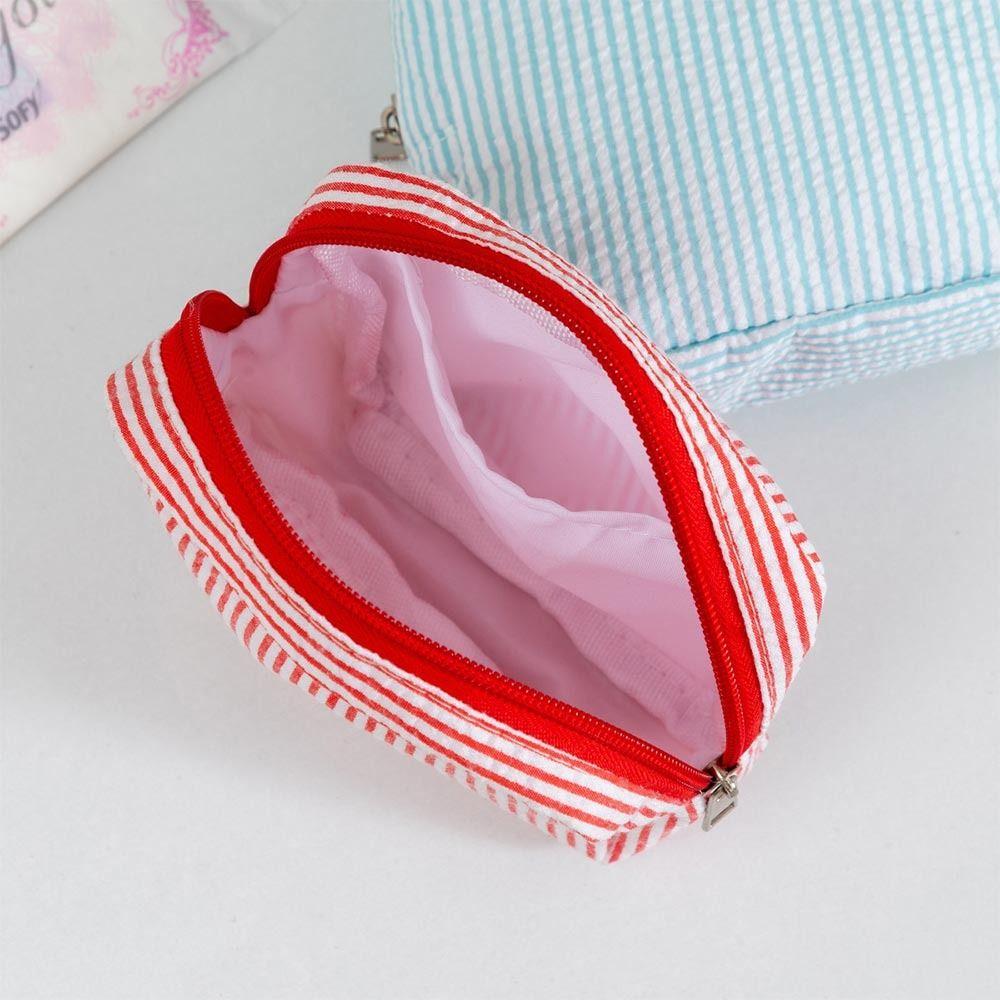 Portable Seersucker Sanitary Napkin Pouch Striped Pattern Multi-functional Cosmetic Bag Storage Bag Travel