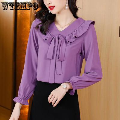 Šik Šifonová Halenka Tenká Mašle Temperament Sto se Sedmirukávovým Střihem Tenká Košile Módní Ležérní Sto s Vrchním Oblečením Topy