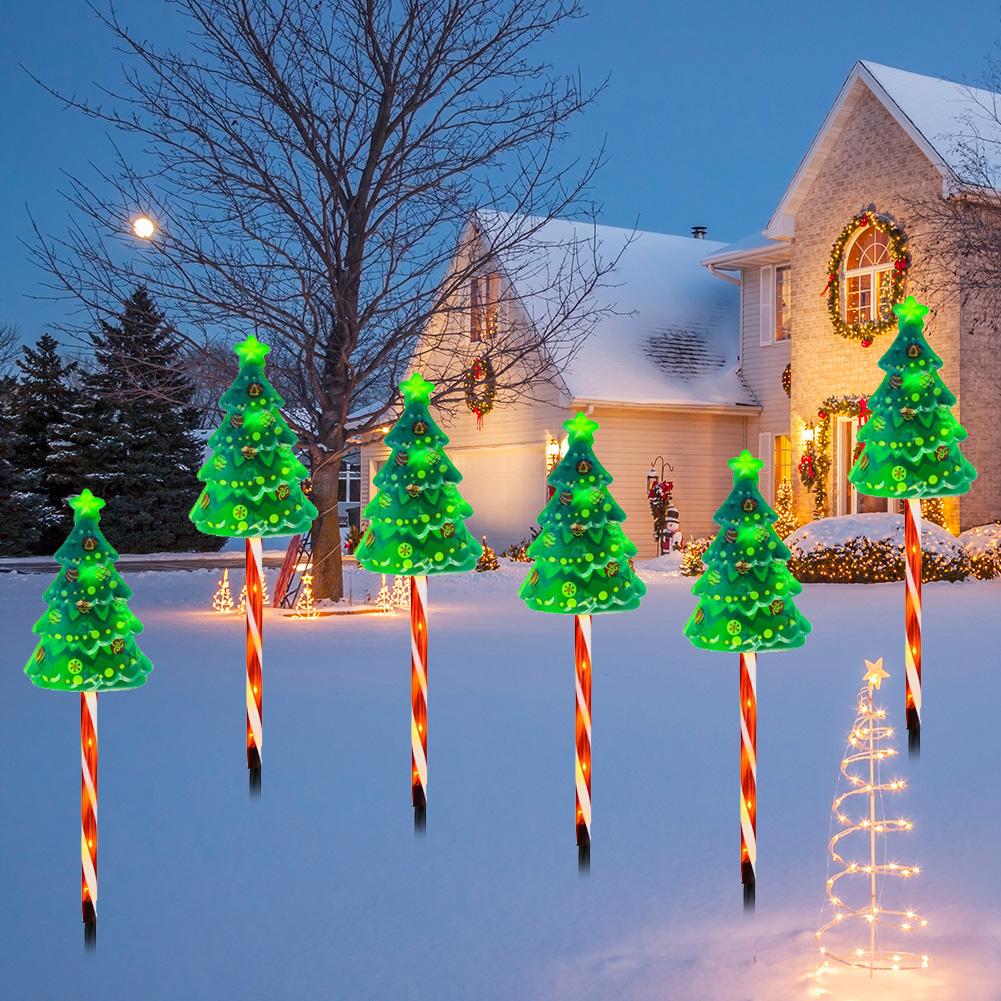6 Pack LED Solar Xmas Tree Lights IP65 Waterproof String Lights Candy Cane Light USB Rechargeable Decorative Pathway Light