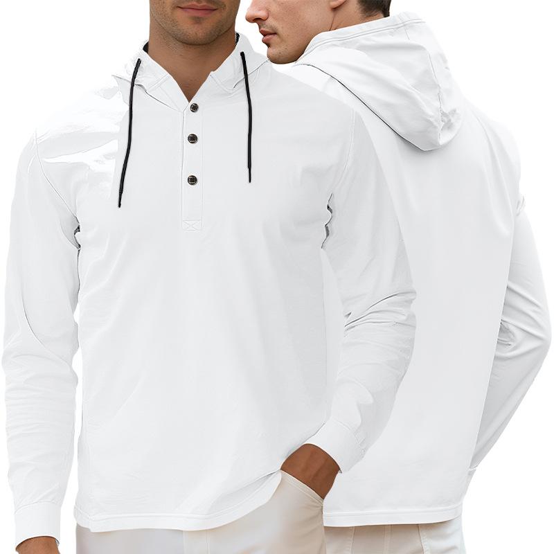 Mens Casual Fashion Half Button Open Front Hooded Long Sleeve Sweatshirt S