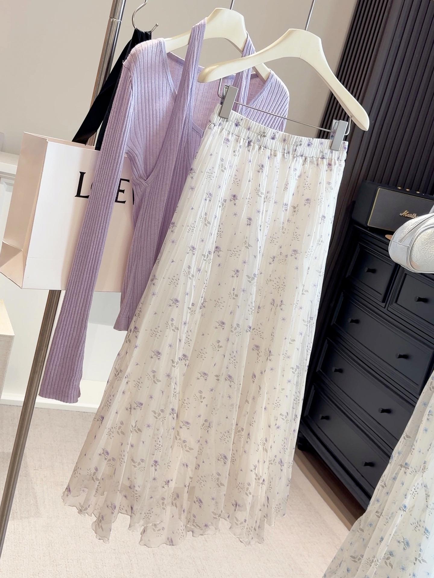 2026 Spring/Summer Flowy Floral Midi Skirt with Elastic Waist and Irregular Hem - Women s Flare Fairy Design One Size