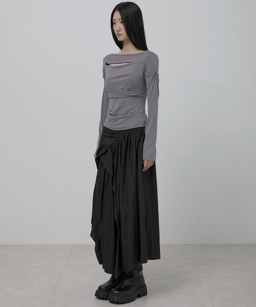Peulleeoeob Asymmetrical Draped Long Sleeve (Fl-195_Gray)