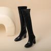Krazing Pot Microfiber Round Toe High Heels Over-the-knee Boots Size 46 Size 45 Slip On Plus Size Women Over-the-knee Boots