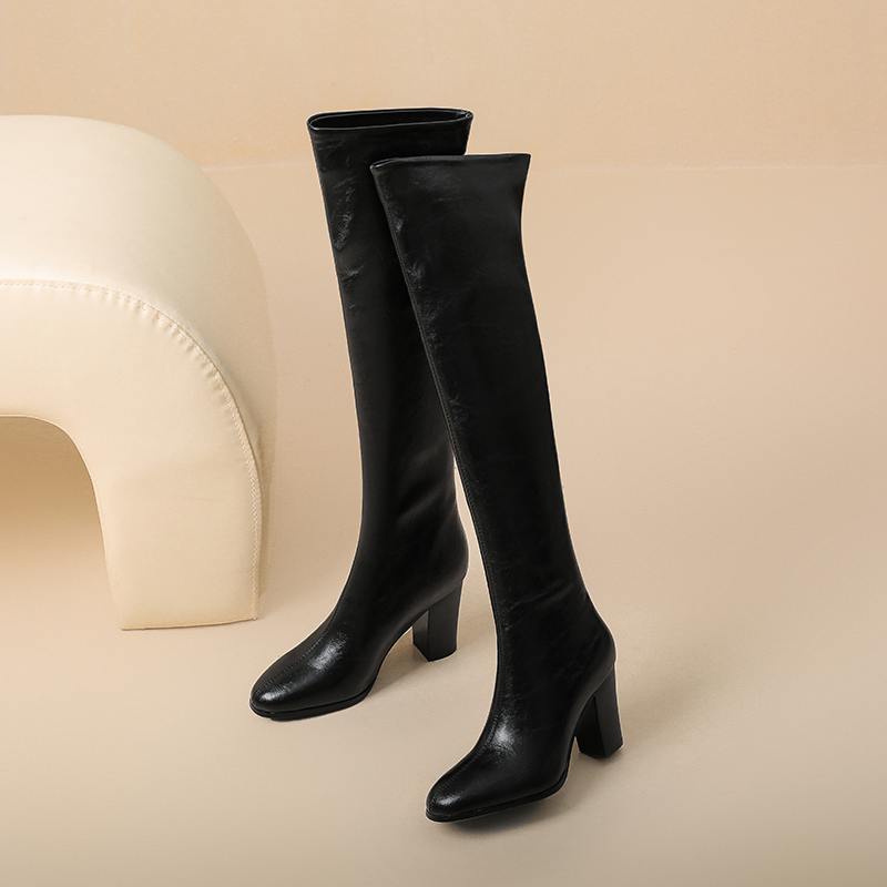 Krazing Pot Microfiber Round Toe High Heels Over-the-knee Boots Size 46 Size 45 Slip on Plus Size Women Over-the-knee Boots