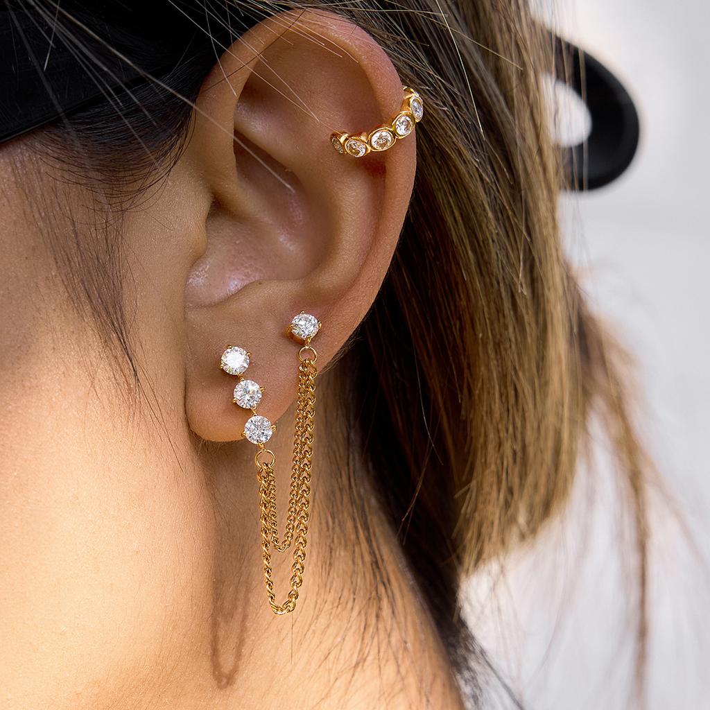 Jingqiao Stainless Steel 18K Gold Plated White Zircon Tassel Earrings Chain Classic Women
