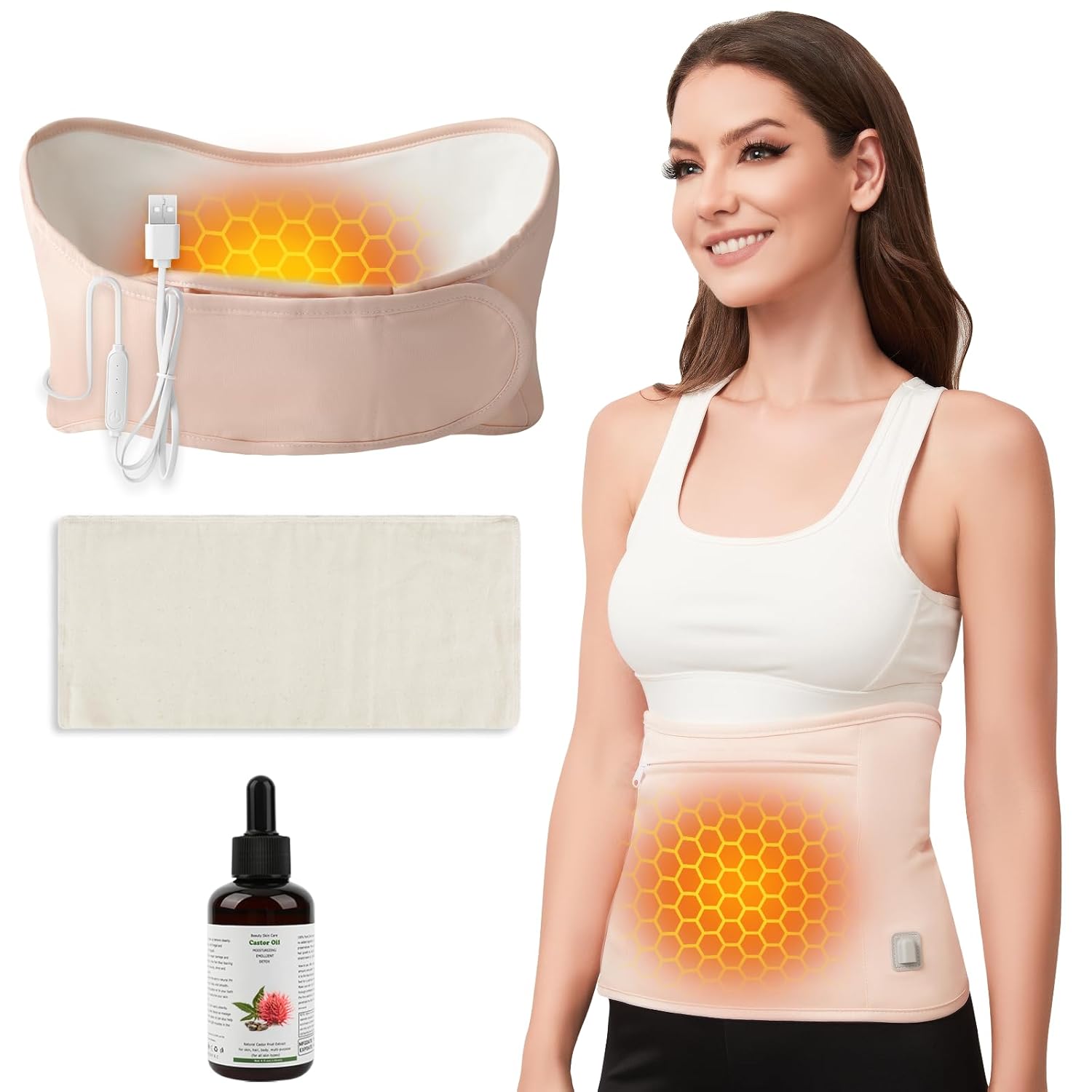 Heated Castor Oil pack Wrap, Organic Cotton Electronic Heating Castor Oil Pack, Moisturizing Skin Friendly Stomach Wrap for 4Oz Jamaican Black Castor