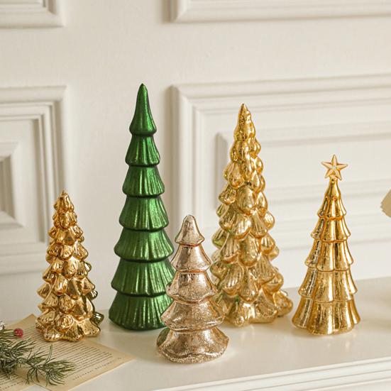 Glitter Christmas Tree Table Lamp LED Light-Up Decoration with Star Topper Festive Centerpiece for Home & Office Decor