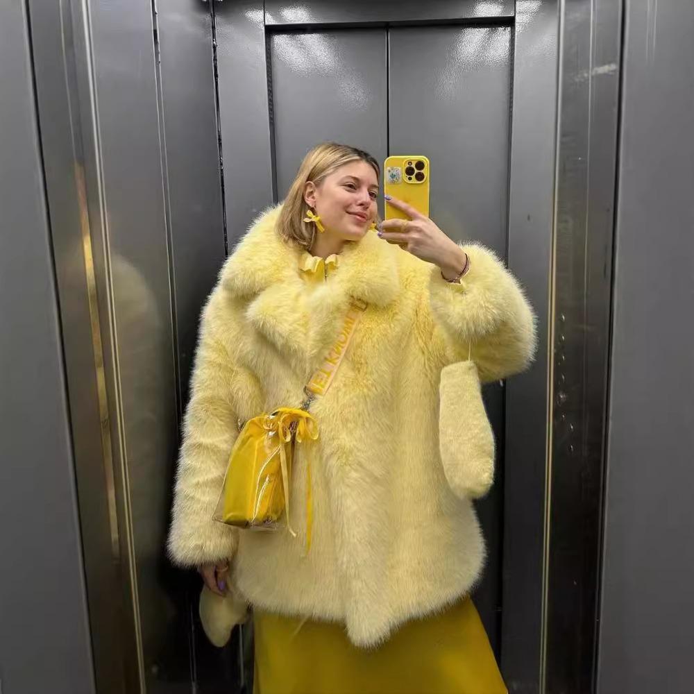 2024 Winter New Imitation Fur Women's Coat Medium and Long Loose Imitation Fox Plush Coat