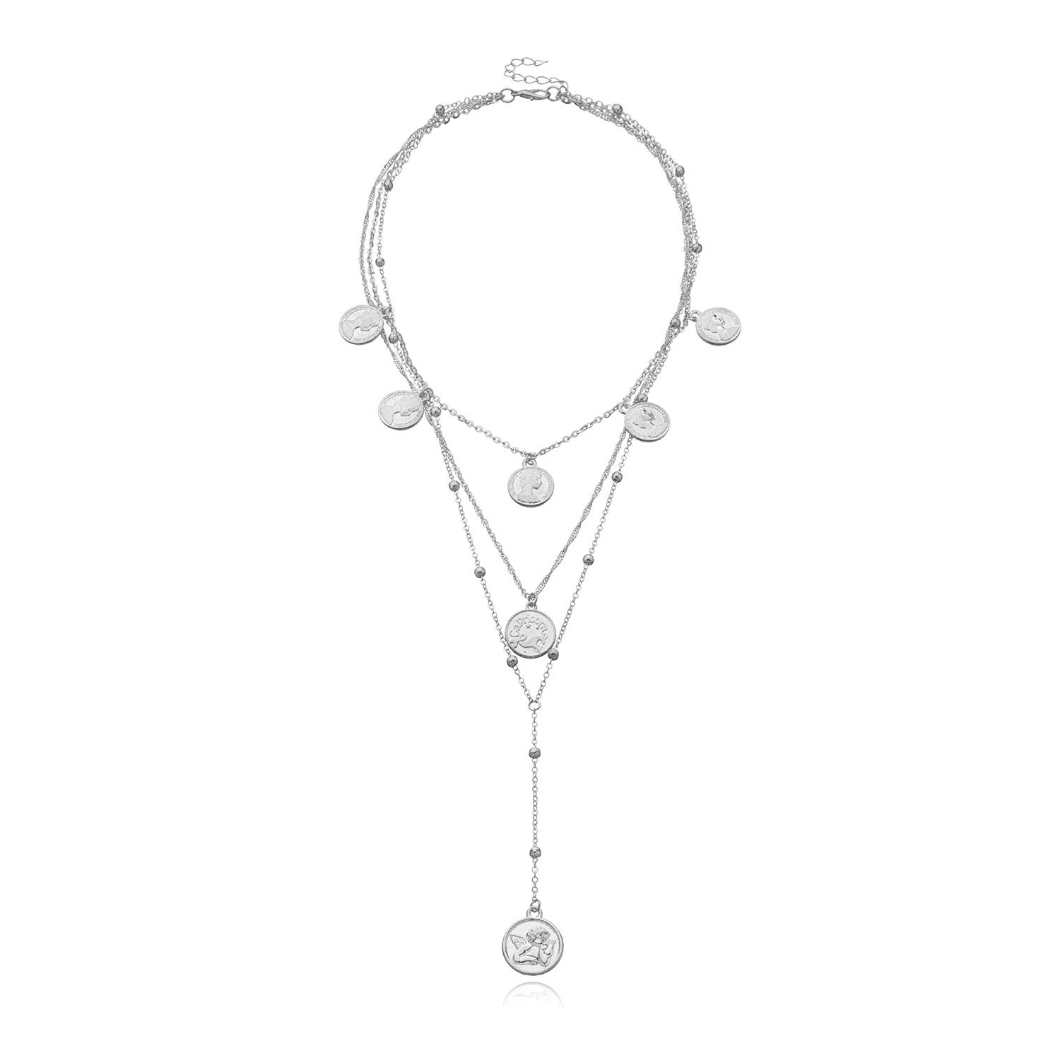 Multi-layer Alloy Round Disc Round Pearl Long Necklace For Women - Fashionable, Retro And Unique Jewelry Accessory