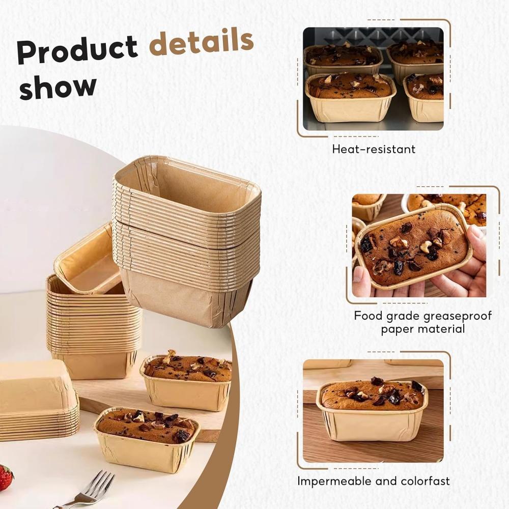 50Pcs  Loaf Cake Cases, Rectangular Greaseproof Paper Cupcake Liners, Greaseproof Paper Moulds for Baking Muffins Bread