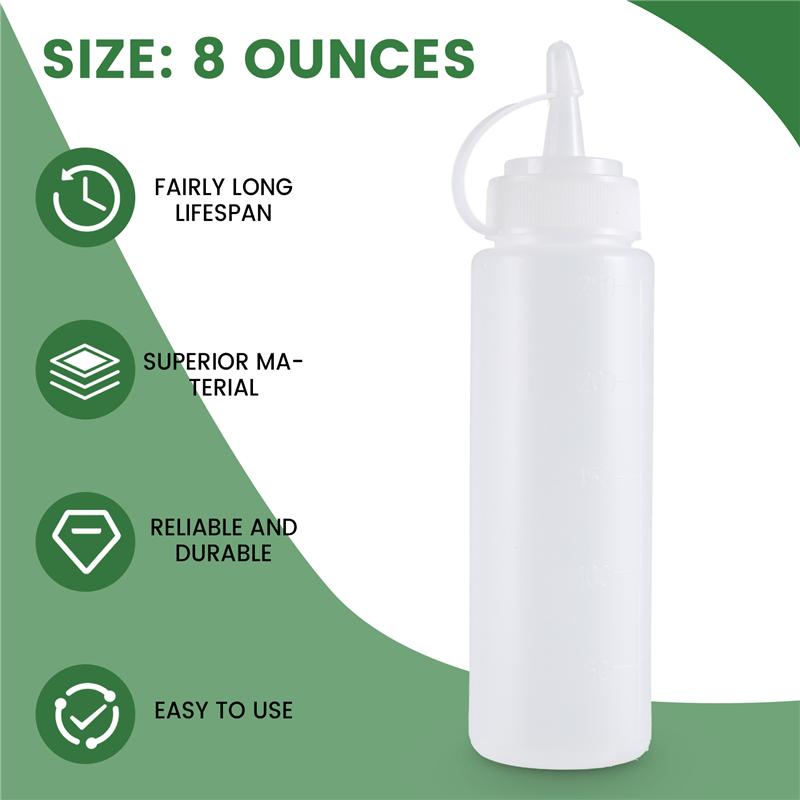 A20F-6X Clear White Plastic Squeeze Sauce Ketchup Cruet Oil Bottles 8Oz
