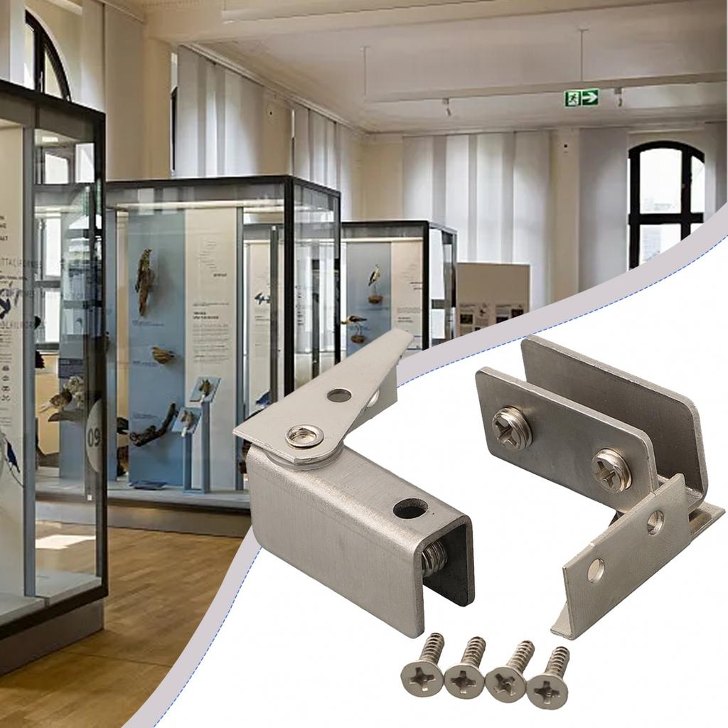 2Pcs Glass Door Hinge Easy Installate Silver/Black Color